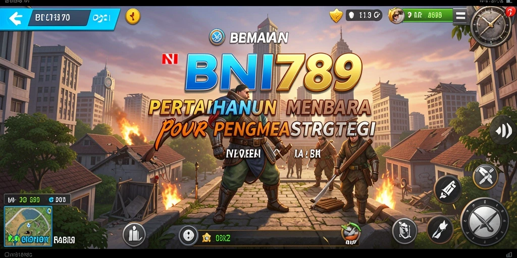 Tangkapan layar gameplay BNI789 menunjukkan pertarungan menara melawan musuh.