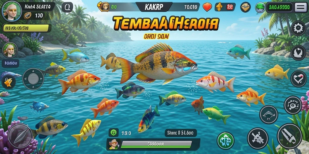 Tampilan gameplay KAKRP yang menampilkan aksi menembak ikan.