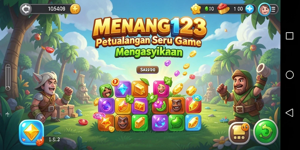 Tampilan gameplay MENANG123 dengan level Match-3 yang seru.