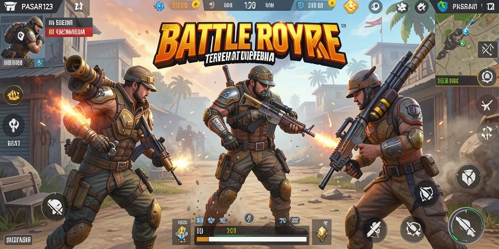 Tampilan gameplay seru di PASAR123 dengan aksi Battle Royale.
