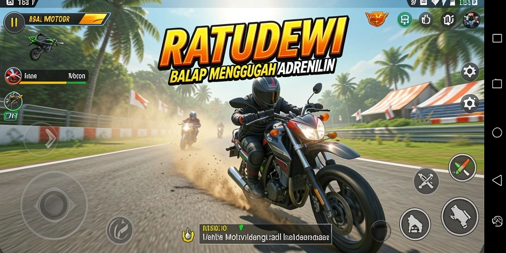 Tampilan balapan seru dengan motor sport dalam RATUDEWI.