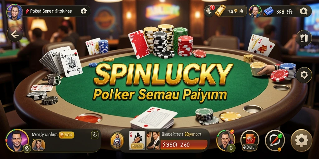 Tampilan gameplay SPINLUCKY dengan suasana permainan Poker yang menegangkan.