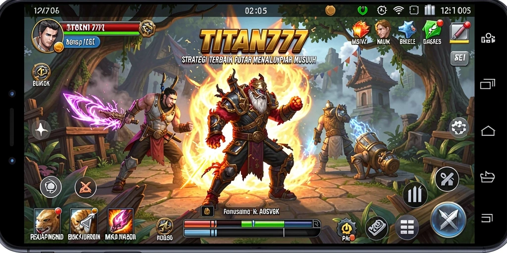 Screenshot menunjukkan pertempuran strategi yang intens di TITAN777.